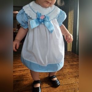 Vintage 24 Month Girl's Dress White and Baby Blue